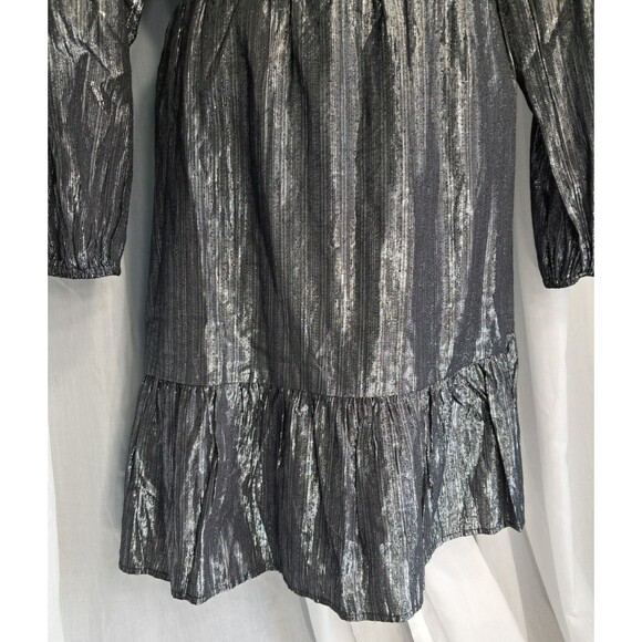 LOFT Women’s Silver Metallic Shimmer Smocked Flounce Dress Size Med - Picture 6 of 11